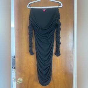 Vince Camuto Ruched Long Sleeve Black Dress
